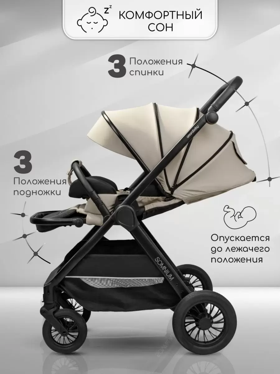 Детская прогулочная коляска Amarobaby Somnium (бежевый) - фото2 Детская прогулочная коляска Amarobaby Somnium (бежевый) - фото2